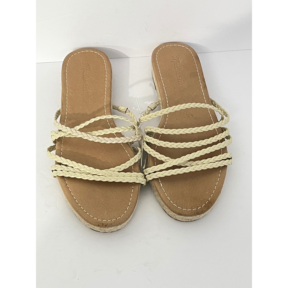 Madewell Inez Braided Espadrille Sandals Women 9 Cream MD777 Leather Slides